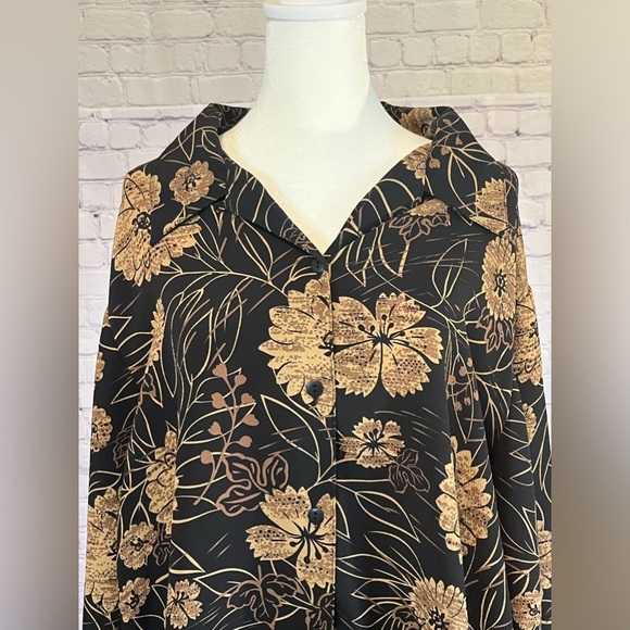 Laura Scott Black and Gold Floral Blouse 18W - Picture 1 of 11